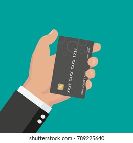 hand holding credit card colorful flat style vector illustration