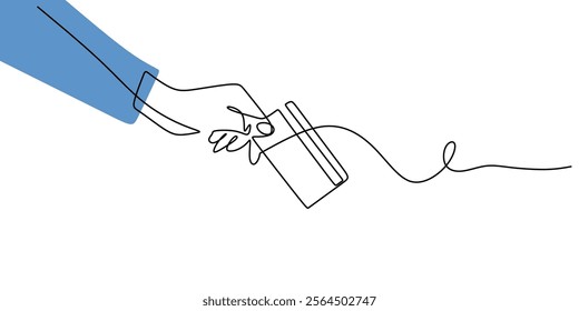 Hand Holding Credit Card continuous line drawing. Finance, business, and banking concept. Minimalist one line art illustration.