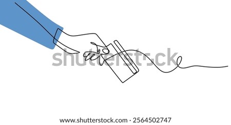 Hand Holding Credit Card continuous line drawing. Finance, business, and banking concept. Minimalist one line art illustration.