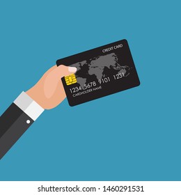 Hand holding credit card. Financial and online payments concept. Vector illustration EPS10