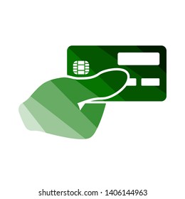 Hand Holding Credit Card Icon. Flat Color Ladder Design. Vector Illustration.