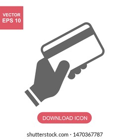 Hand holding a credit card icon on white background