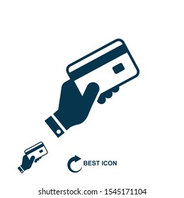 Hand holding a credit card icon on white background