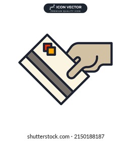 Hand holding a credit card icon symbol template for graphic and web design collection logo vector illustration