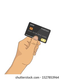 Hand Holding Credit Card. Isolated On White Background. Hand Drawn Vector Illustration.