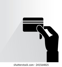 hand holding credit card on white background, flat and shadow theme