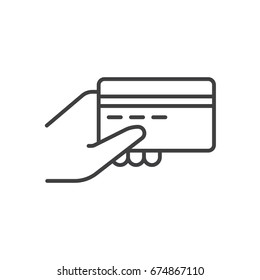 Hand Holding Credit Card. Payment With Card Thin Line Icon. Business And Finance.