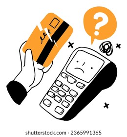 a hand holding a credit card and a question mark