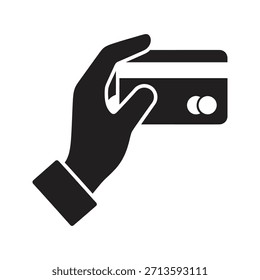 Hand holding credit card solid black vector icon isolated white background payment method plastic money banking transaction finance symbol illustration