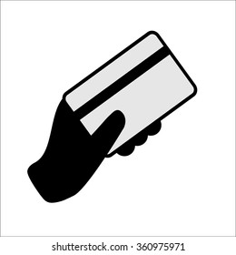 Hand holding a credit card. Symbol for download. Vector icons for video, mobile apps, Web sites and print projects.