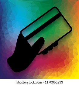Hand holding a credit card. Vector. Flat style black icon on white.
