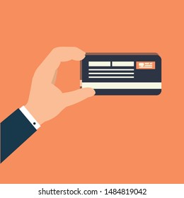 Hand holding credit card, vector flat design