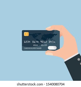 Hand holding credit card. vector illustration.
