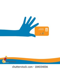 Tarjeta de crédito de mano, ilustración vectorial.