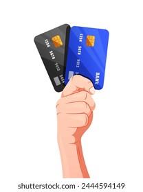 Hand holding credit card vector isolated on white background.