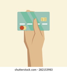hand holding credit card vector illustration