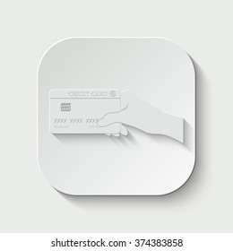 hand holding credit card vector icon - paper illustration