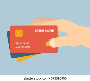 Hand holding credit card, vector
