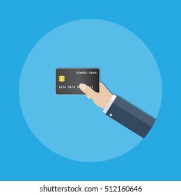 Hand holding credit card. Vector flat illustration