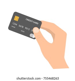Hand holding Credit Card. Vector illustration. Bank credit card in the hand