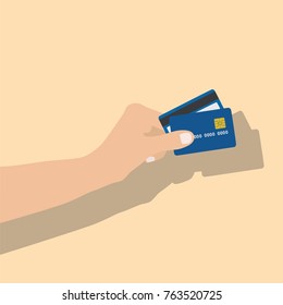 Hand holding a credit card, vector illustration design. Hands collection.