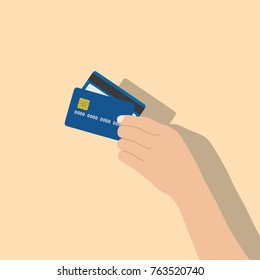 Hand holding a credit card, vector illustration design. Hands collection.