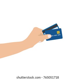 Hand holding a credit card, vector illustration design. Hands collection.