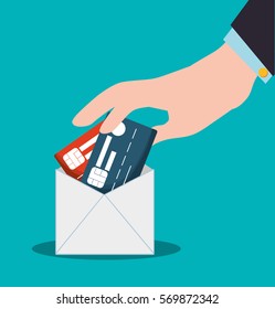 hand holding credit cards bank envelope vector illustration eps 10