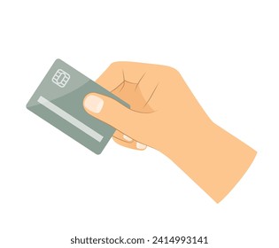 hand holding credit plastic card- vector illustration