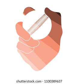 Hand holding cricket ball icon. Flat color design. Vector illustration.
