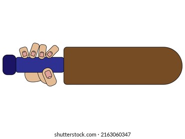 Hand holding cricket racket isolated on white background in cartoon style in vector graphic