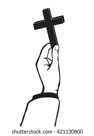  hand holding the Cross of Christianity vector