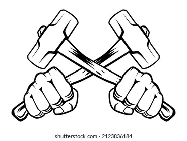 Hand holding crossed hammer design