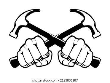 Hand holding crossed hammer illustration