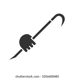 Hand holding crowbar glyph icon. Silhouette symbol. Wrecking bar, prybar. Negative space. Vector isolated illustration