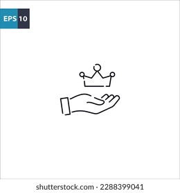 Hand holding crown outline icon Vector illustration