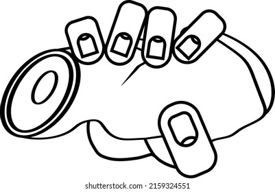 Hand holding crumpled jar on white background in simple style