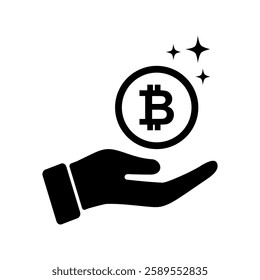 Hand holding Crypto currency icon. Crypto currency sign.bit coin logo. Bitcoin symbol. Flat vector illustration simple design.