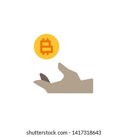 Hand Holding Cryptocurrency Money flat icon, vector sign, Hand with bitcoin coin colorful pictogram isolated on white. Symbol, logo illustration. Flat style design