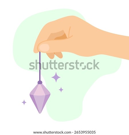 Hand holding crystal pendulum for energy healing, crystal swinging gently in peaceful space, crystal guiding spiritual awareness