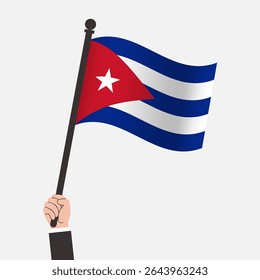 Mão segurando Cuba acenando bandeira