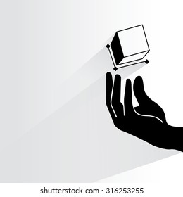 hand holding cube, 3D design concept