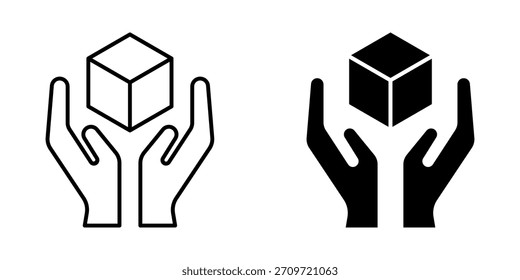 hand holding cube graphic icon vector