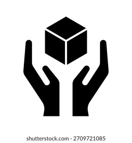  hand holding cube graphic icon vector