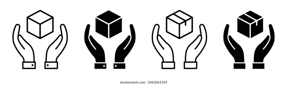 Hand holding cube icon. Box safety icon, vector illustration