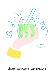 Hand Holding Cup of Bubble Drink. Vector illustration