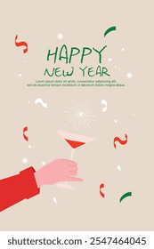 a hand holding a cup to celebrate the New Year with champagne