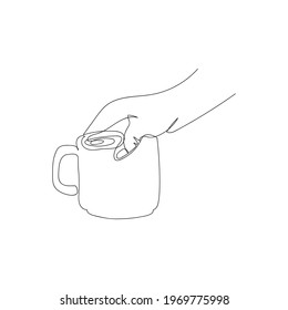 Hand holding a cup of coffee continuous line vector illustration