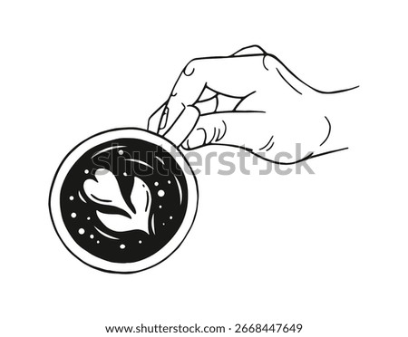 Hand holding a cup of coffee. Hand drawn illustration in doodle style.