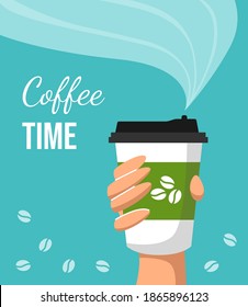 Hand holding a cup of coffee. Drinks to go. Coffee time.
